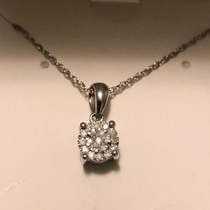 Diamond Halo Cluster Pendant Necklace